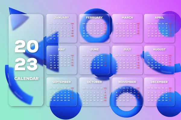 2023 Neujahr Kalendervorlage Glasmorphismus Stil — Stockvektor