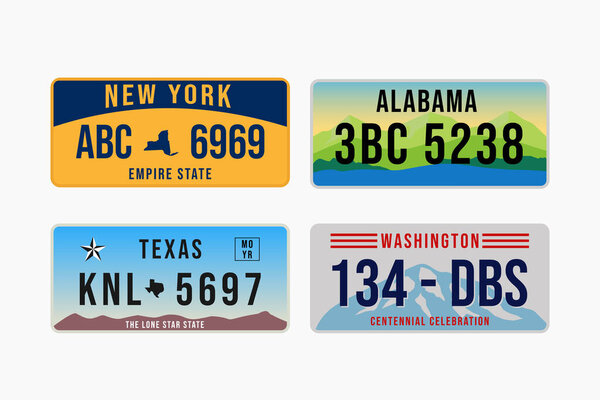 US license plate vehicle in the flat design illustration