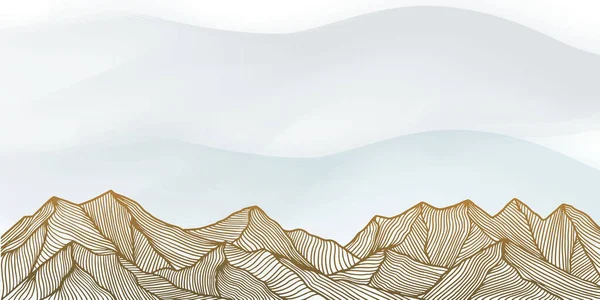 グラデーション抽象的な黄金の山の風景線画の背景デザイン — ストックベクタ