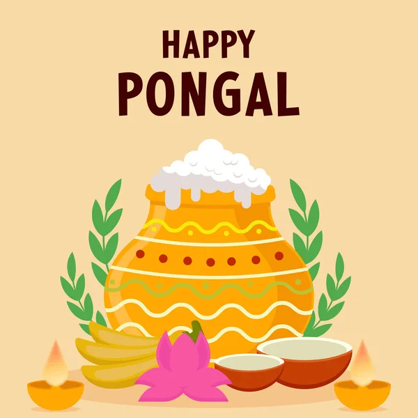 Happy Pongal Harvest Festival Flat Design Illustration — Stock Vector