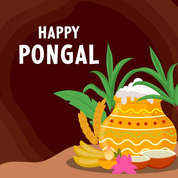 Plat Gelukkig Pongal Festival Oogst Vieren — Stockvector