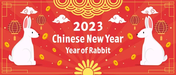 stock vector flat chinese new year 2023 year of rabbit, horizontal banner illustration