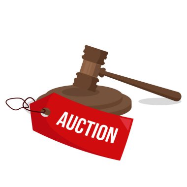 flat design auction illustration with gavel and tag clipart