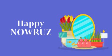 happy nowruz in flat design horizontal banner illustration