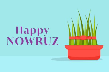 flat design happy Nowruz horizontal banner poster illustration with grass