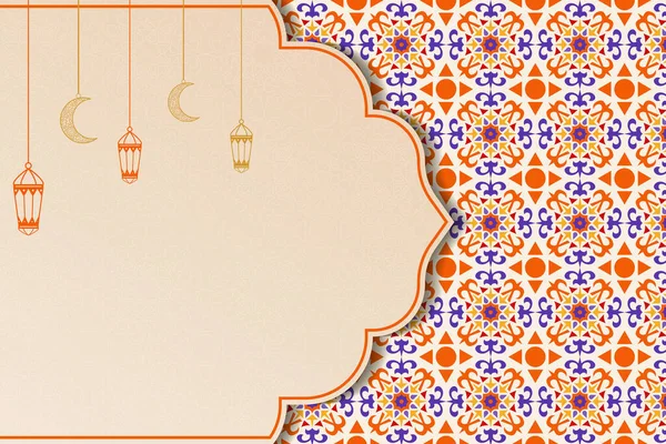 Colorful arabesque pattern background illustration for ramadan kareem with copy space
