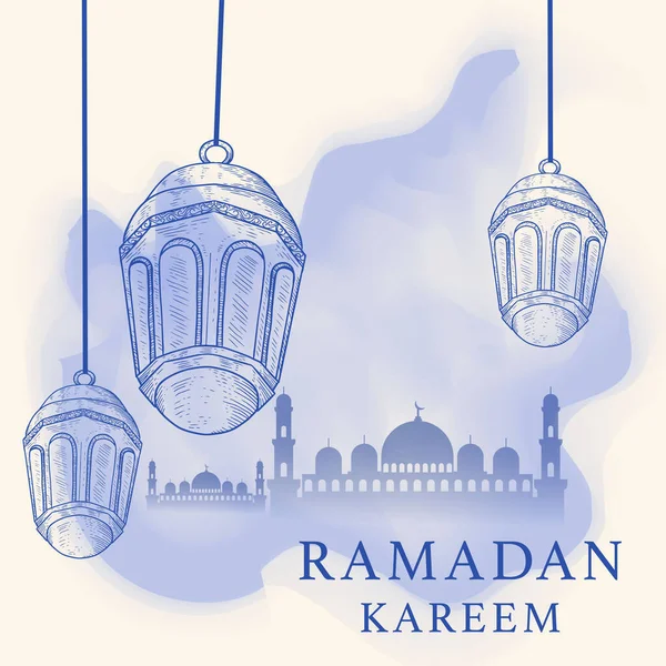 Mão Desenhado Cartão Ramadan Ilustração Kareem — Vetor de Stock