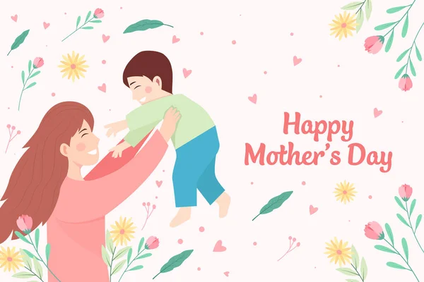 Επίπεδη Σχεδίαση Οριζόντια Banner Ευτυχισμένη Ημέρα Της Μητέρας Μητέρα Φέρει — Διανυσματικό Αρχείο