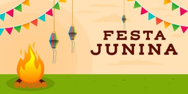 düz tasarımda festa junina yatay afiş arkaplanı