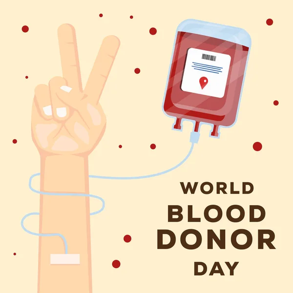 Design Piatto Mondo Donatore Sangue Giorno Con Mano Donando Sangue — Vettoriale Stock