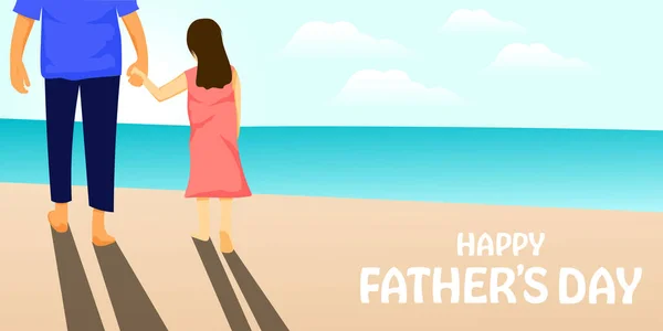 Ευτυχισμένη Ημέρα Του Πατέρα Οριζόντια Πανό Τον Πατέρα Κρατώντας Χέρι — Διανυσματικό Αρχείο