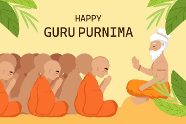 düz tasarım mutlu guru purnima arkaplan resimleme keşişler
