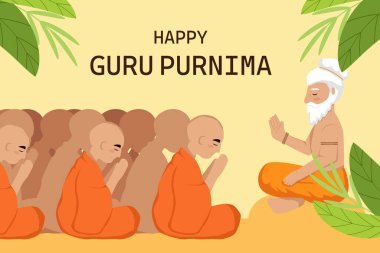 flat design happy guru purnima background illustration with monks clipart