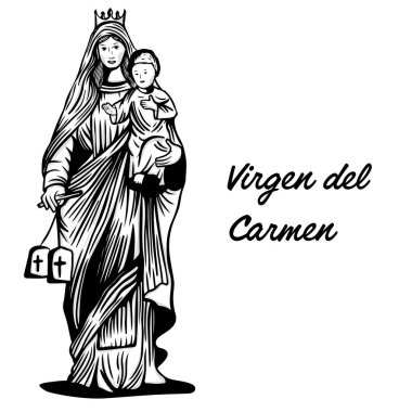 El çizimi Virgen del carmen illüstrasyon vektör tasarımı