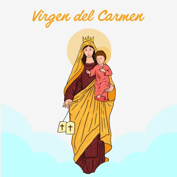 Virgen del carmen vektörü el çizimi illüstrasyon