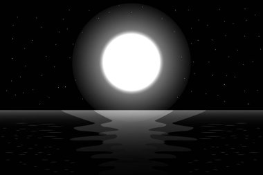 Denizde gece dolunaya bakın. Ay arkaplan afişi illüstrasyonu