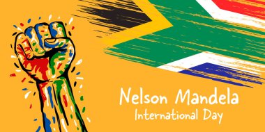 Elle çizilmiş Nelson Mandela el ve bayrak ile uluslararası gündüz illüstrasyonu