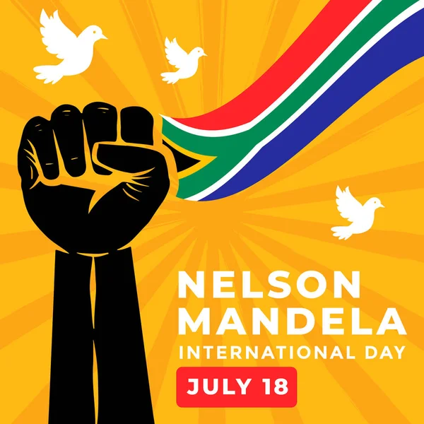 Vektor Flaches Design Nelson Mandela Internationaler Tag Mit Händchenhaltender Fahne — Stockvektor