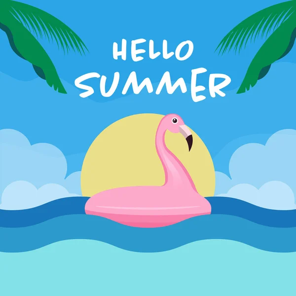 Плоский Векторный Дизайн Hello Summer Буем Море — стоковый вектор