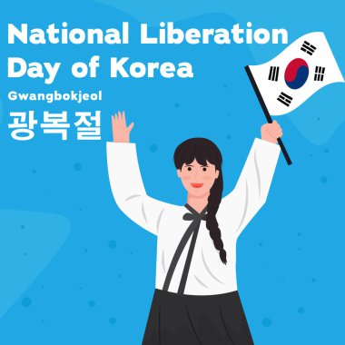 Kore 'nin ulusal kurtuluş günü gwangbokjeol illüstrasyon Kore bayrağı tutan kadınlarla