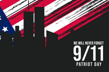 911 Vatanseverlik Günü geçmişi siluet binası ve kaba Amerikan bayrağıyla