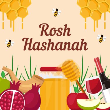 Düz tasarım tarzında Rosh hashanah illüstrasyonu