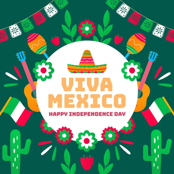 Viva Mexico Dia Independência México Ilustração Design Plano — Vetor de Stock