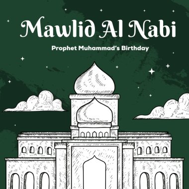 el çizimi mawlid al nabi illüstrasyon tasarım vektörü