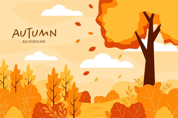 Vektor Flaches Design Herbst Hintergrund Illustration Mit Blättern Und Baum — Stockvektor