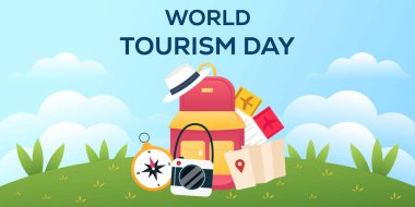 vektör dünyası turizm günü yatay afiş illüstrasyonu