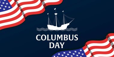 Amerikan bayrağıyla birlikte mutlu Columbus Günü illüstrasyon yatay afişi