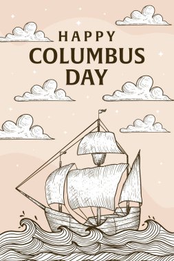 El çizimi mutlu columbus günü dikey afiş illüstrasyonu