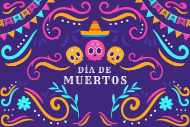 el çizimi düz dia de muertos illüstrasyon arka planı