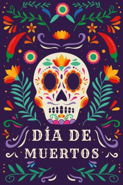 düz dizayn vektörü dia de muertos dikey afiş illüstrasyonu