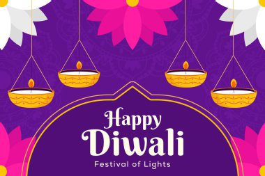 düz dizayn vektörü mutlu diwali arkaplan illüstrasyonu