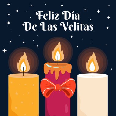 Feliz Dia De Las Velitas illüstrasyonu üç mumla