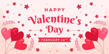 düz dizayn mutlu sevgililer günü yatay afiş illüstrasyonları