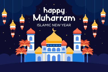 flat design happy muharram islamic new year background illustration