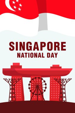 düz Singapur Ulusal Günü dikey afiş illüstrasyonu