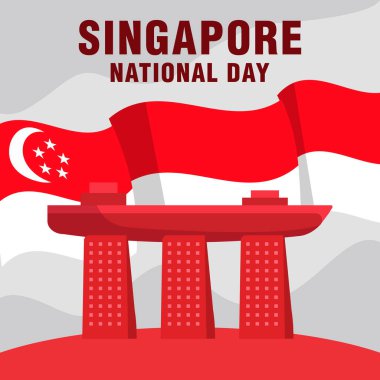 Düz Singapur Ulusal Günü illüstrasyon tasarımı