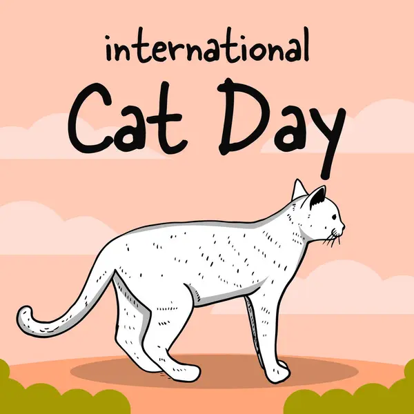 stock vector international cat day in hand drawn illustration style