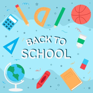 Nesnelerle düz stil tasarımı ile okula geri dön