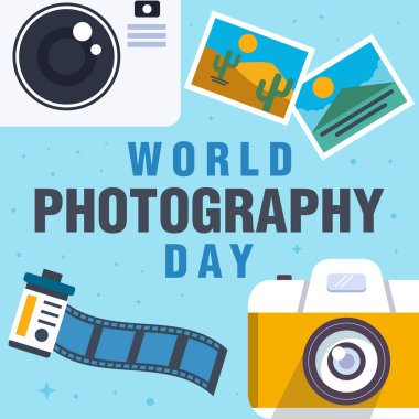 Düz stil tasarımı ile dünya fotoğrafçılık günü illüstrasyonu