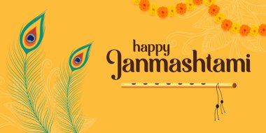 Mutlu janmashtami festivali yatay afiş illüstrasyonları