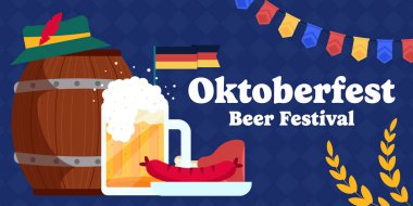 Ekim Festivali bira festivali yatay afiş illüstrasyonu