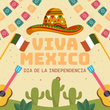 Viva Mexico Bağımsızlık Günü düz tasarım