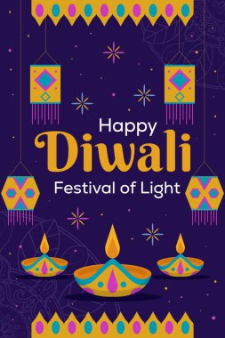 diwali Işık Festivali dikey afiş illüstrasyonu