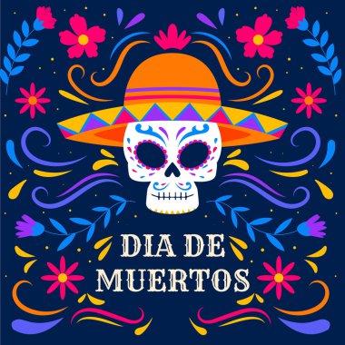 düz dizayn Dia de Muertos veya ölü illüstrasyonun günü