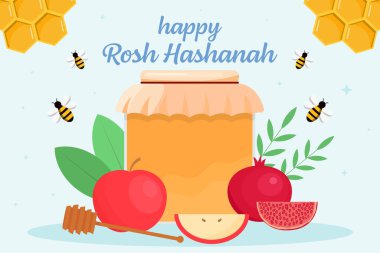 Mutlu rosh hashanah düz tasarım arka plan illüstrasyonları
