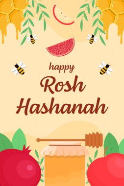 Mutlu rosh hashanah dikey afiş illüstrasyonları
